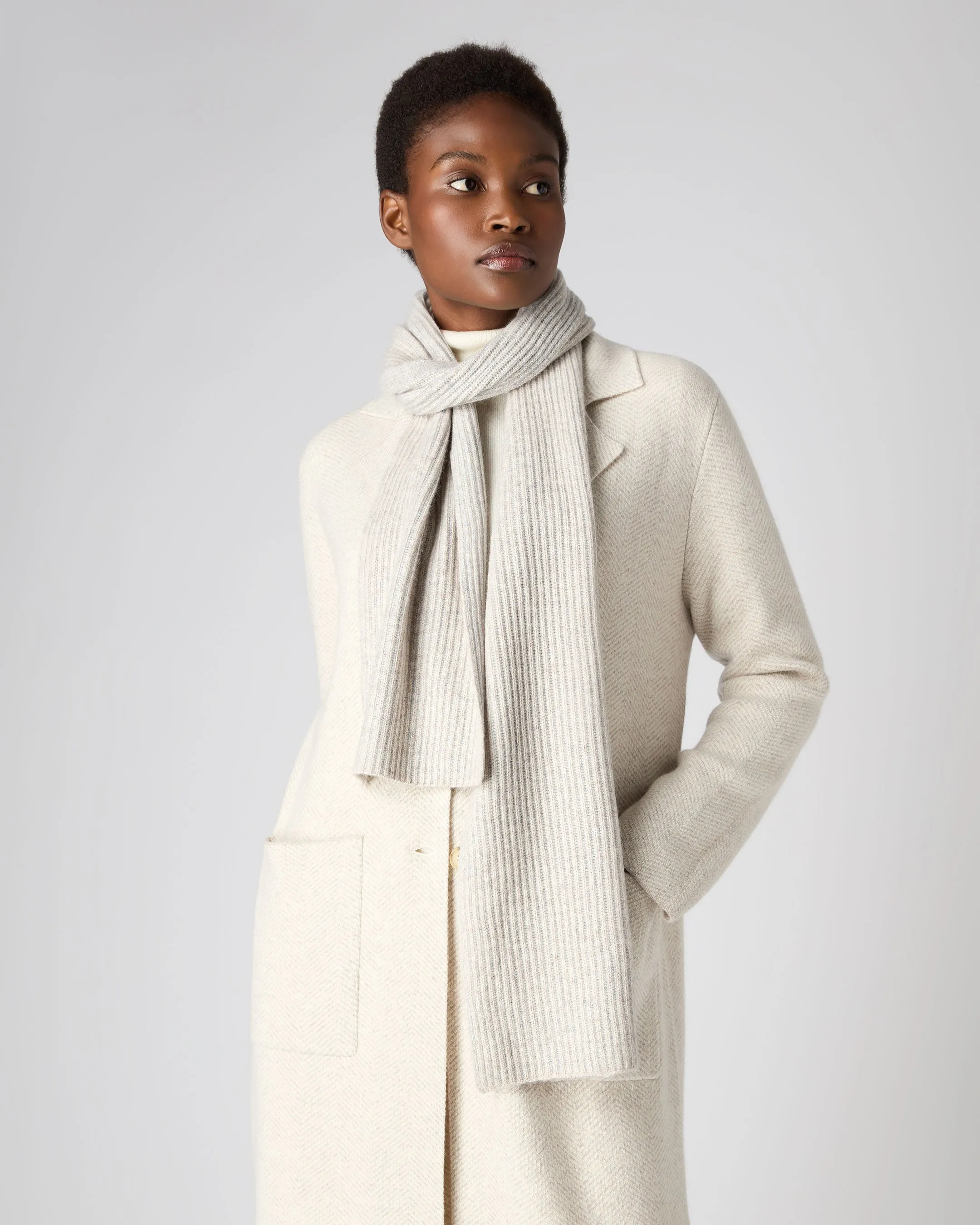 Sand Brown Cashmere Rib Scarf for Women