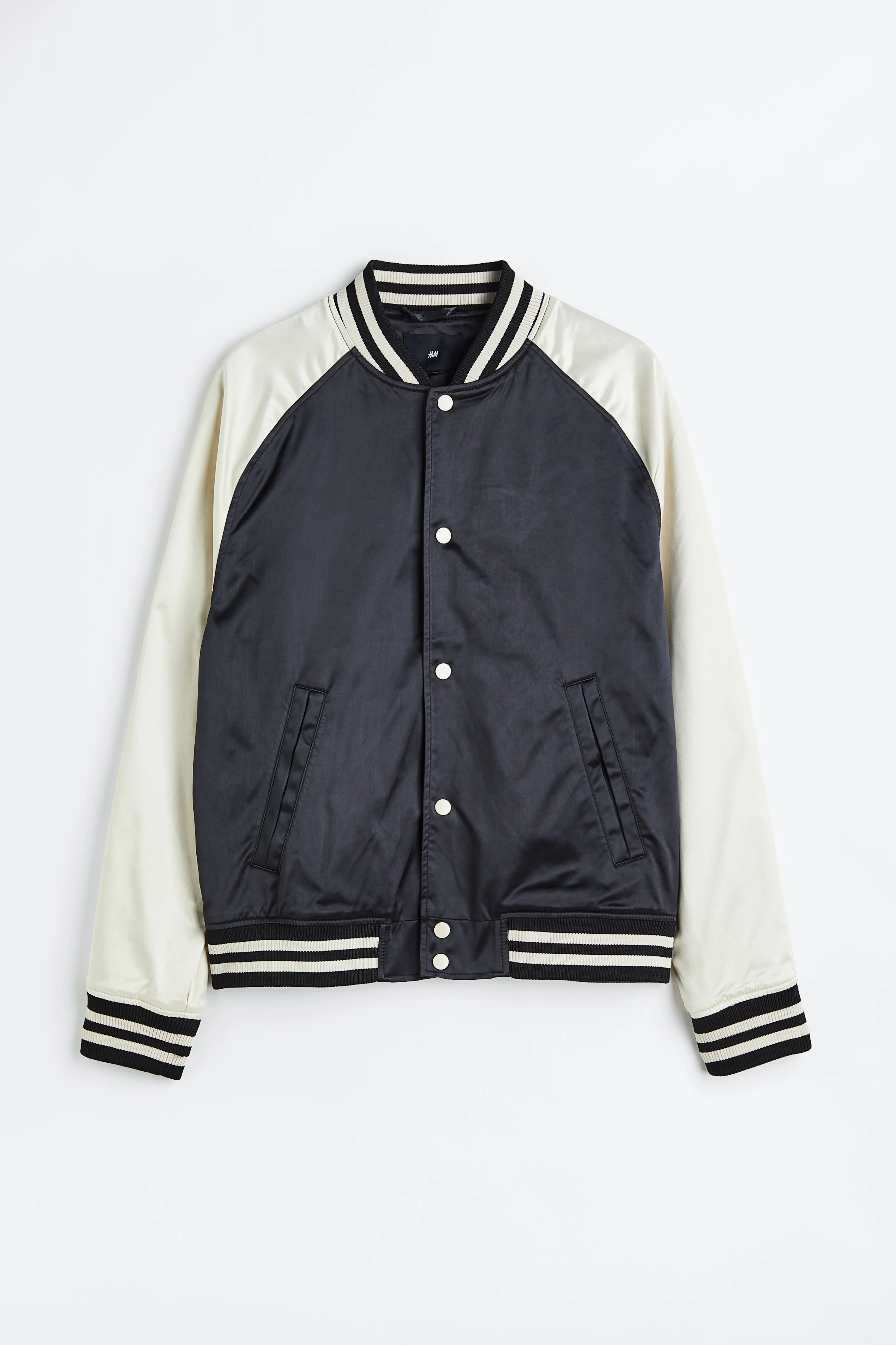 Satin baseball jacket - Long sleeve - Regular length - Cream/Black - Men | H&M GB