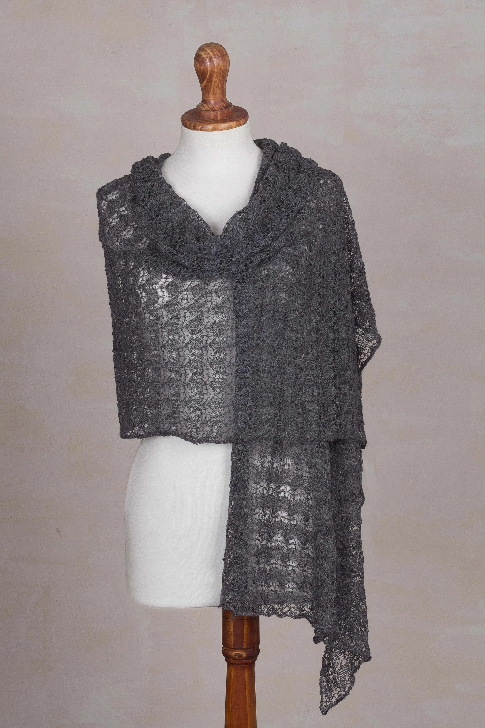 Slate Textured 100% Baby Alpaca Shawl from Peru