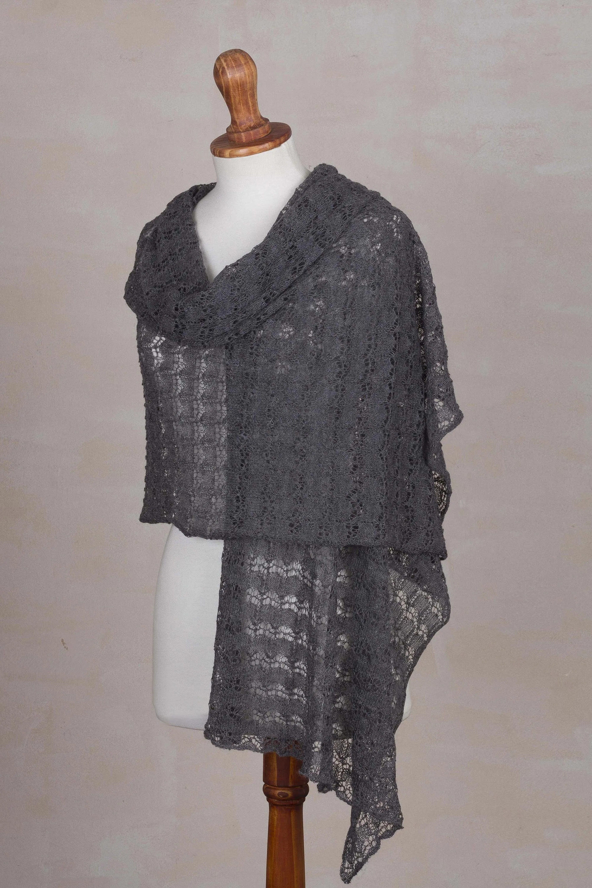 Slate Textured 100% Baby Alpaca Shawl from Peru