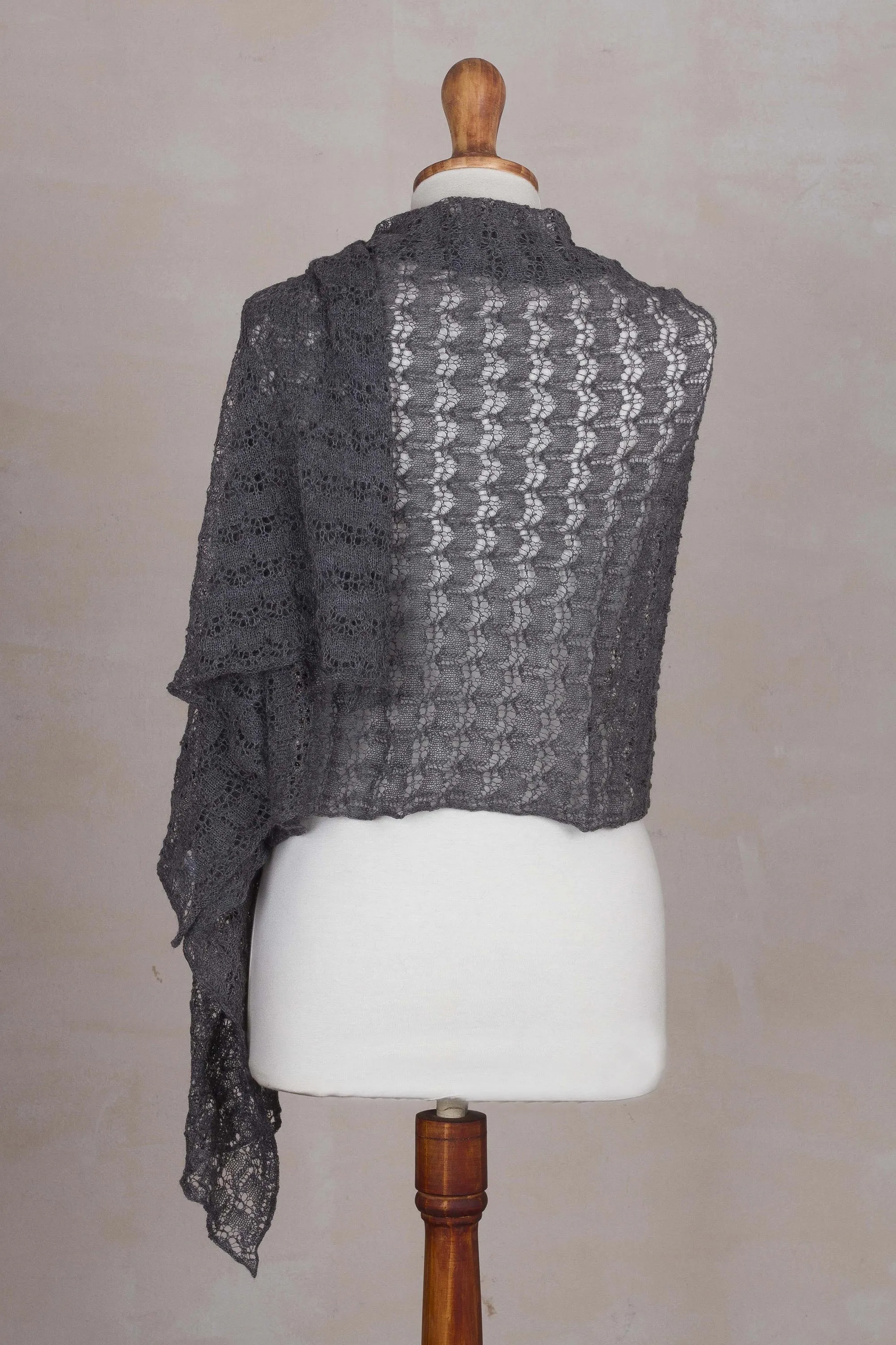 Slate Textured 100% Baby Alpaca Shawl from Peru