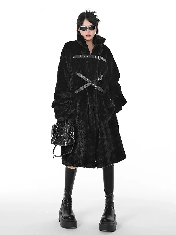 Soft Faux Fur Punk Style Coat - Stand Collar & Fluffy Coat