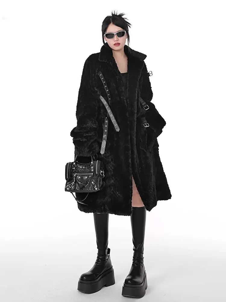 Soft Faux Fur Punk Style Coat - Stand Collar & Fluffy Coat