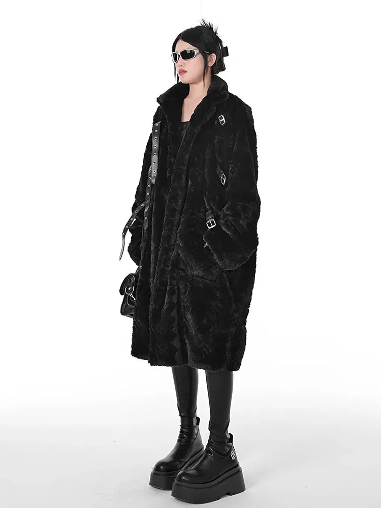 Soft Faux Fur Punk Style Coat - Stand Collar & Fluffy Coat