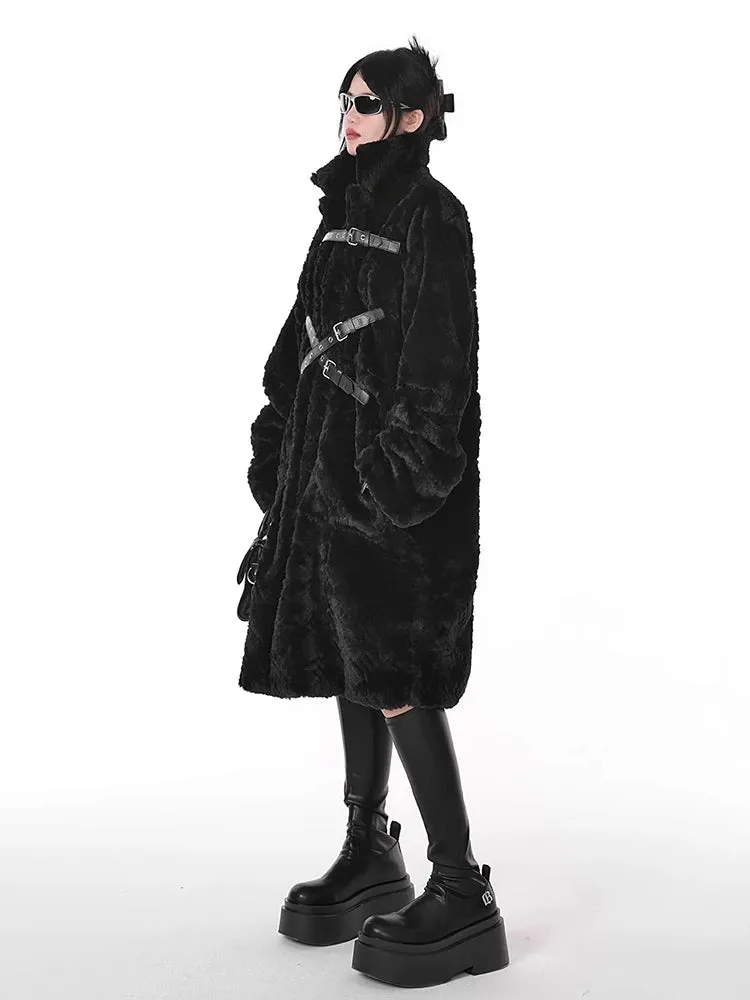 Soft Faux Fur Punk Style Coat - Stand Collar & Fluffy Coat