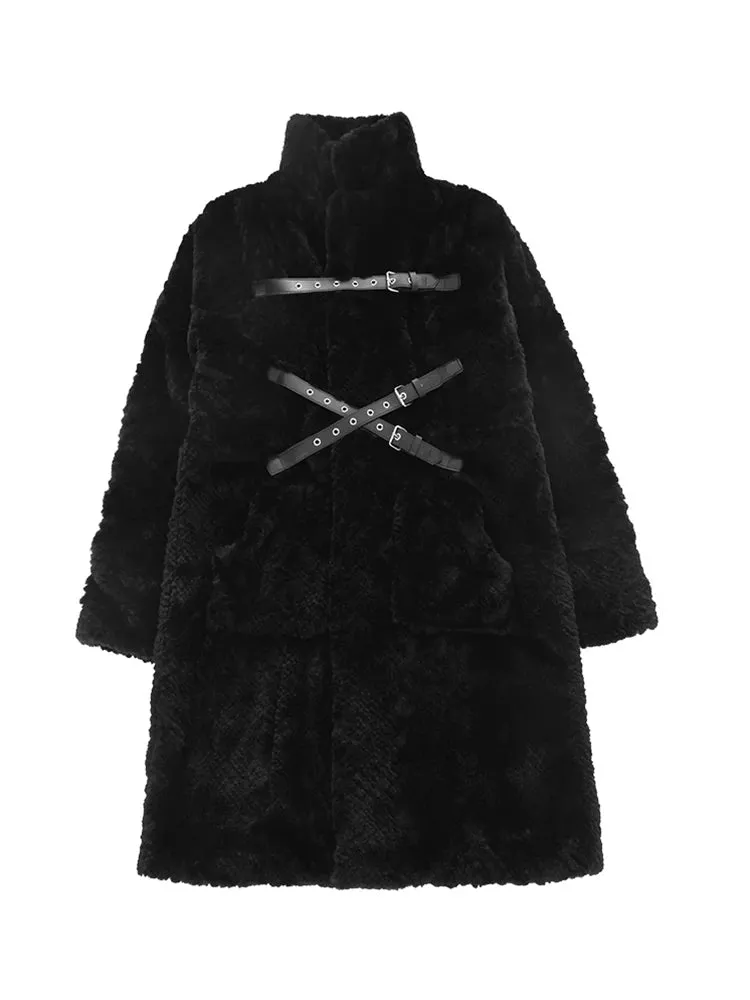 Soft Faux Fur Punk Style Coat - Stand Collar & Fluffy Coat