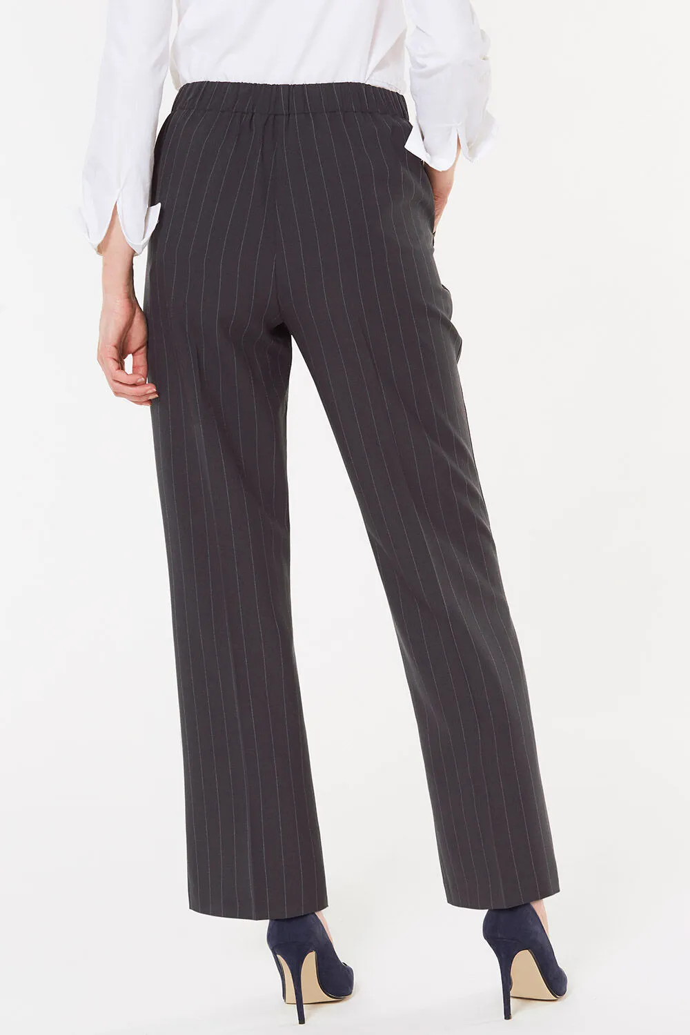 Elasticated Trousers with Straight Leg Stripes