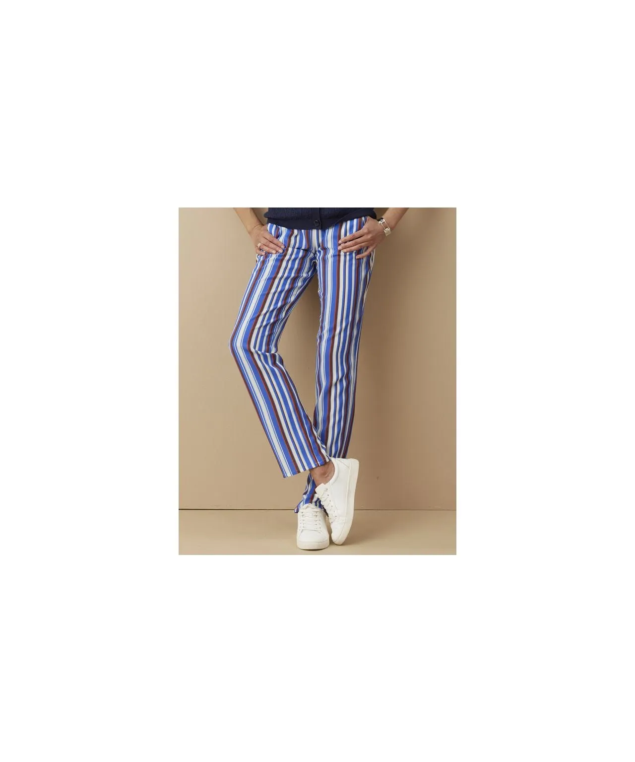 Blue Striped Straight Leg Trousers