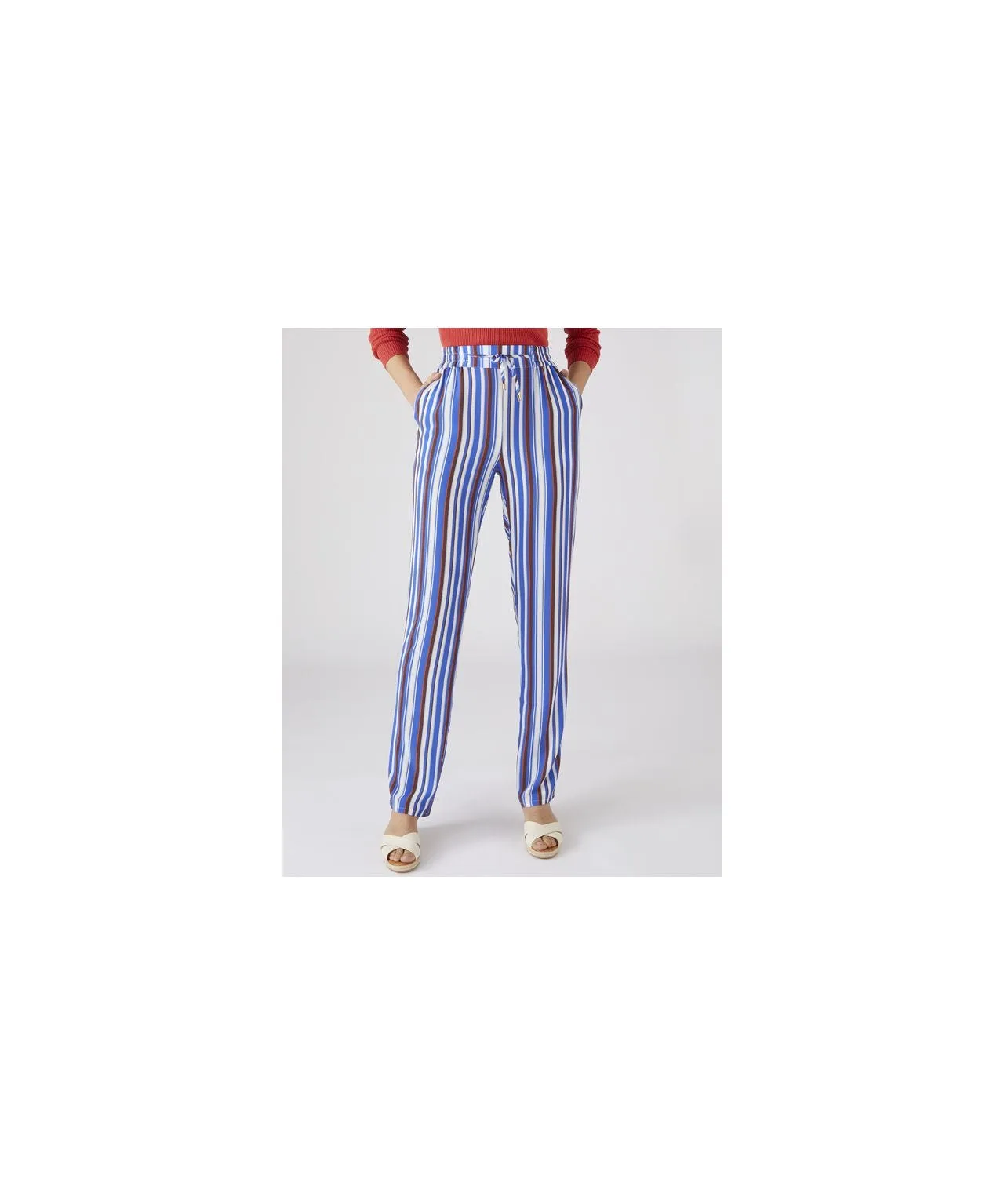 Blue Striped Straight Leg Trousers