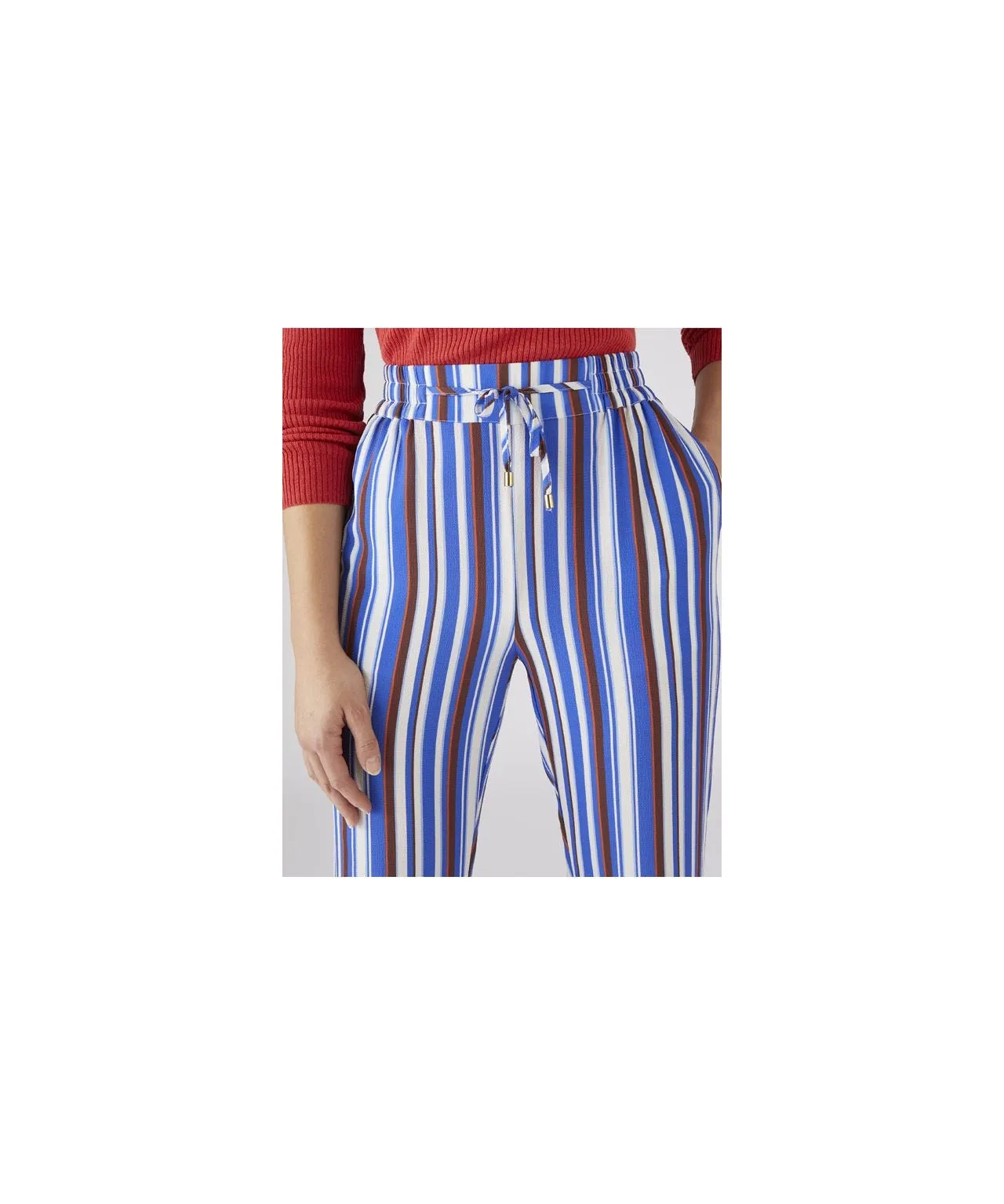 Blue Striped Straight Leg Trousers