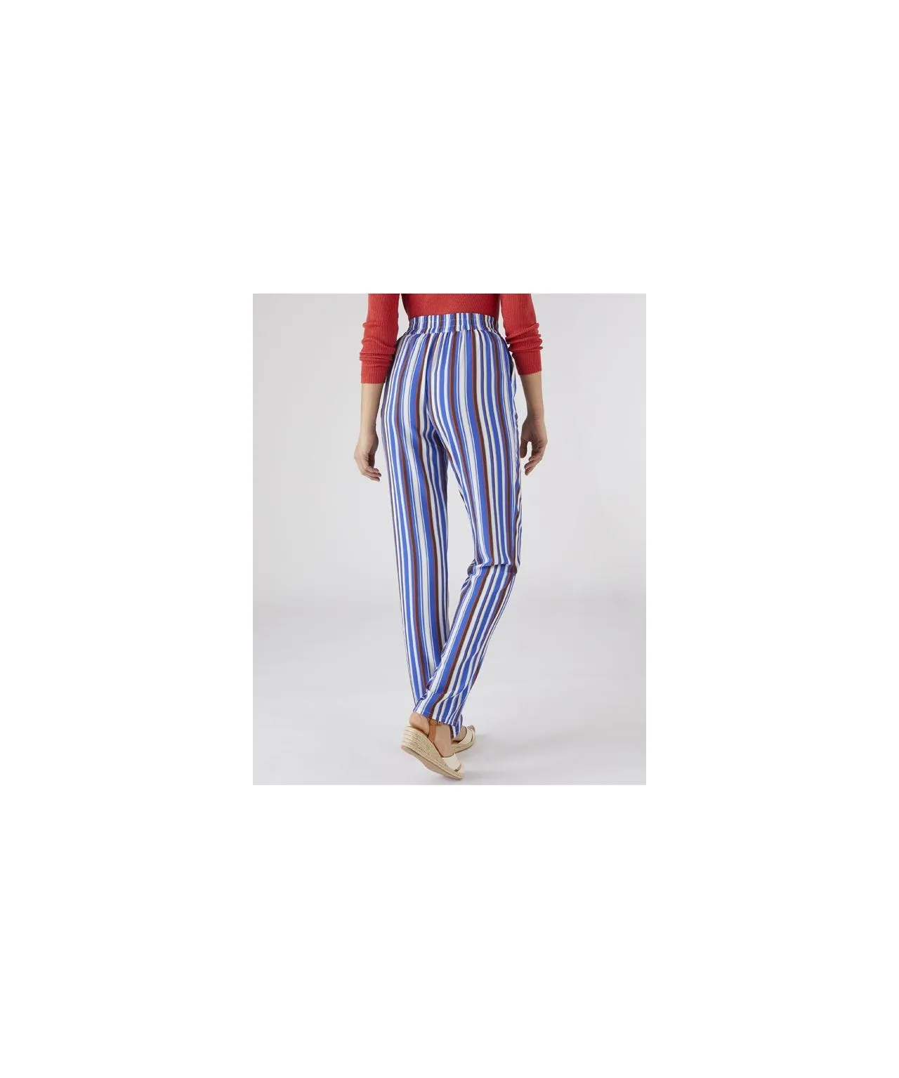 Blue Striped Straight Leg Trousers