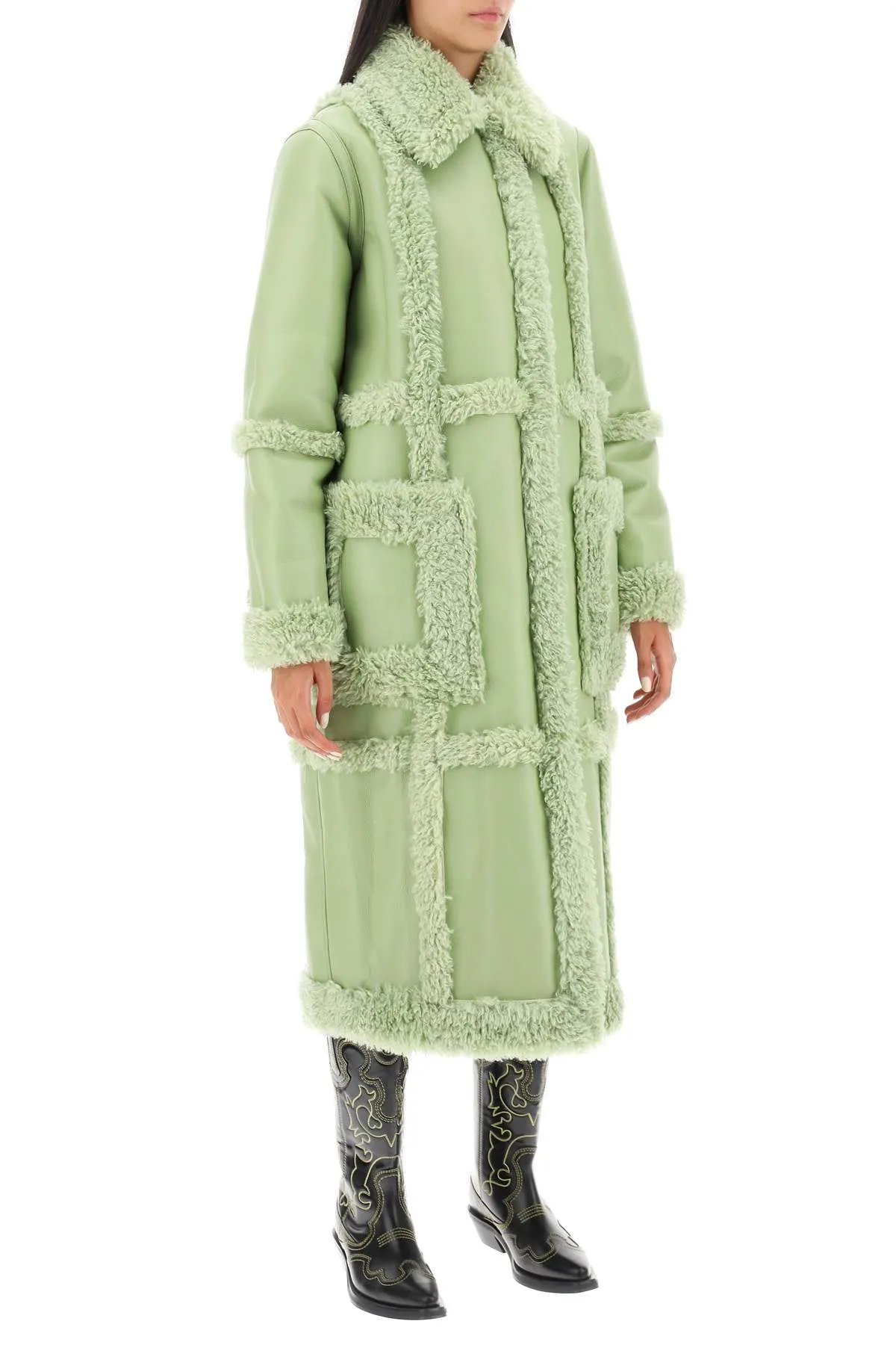 Studio Patrice Eco-Shearling Coat in Sage Green - Style 61100 9010