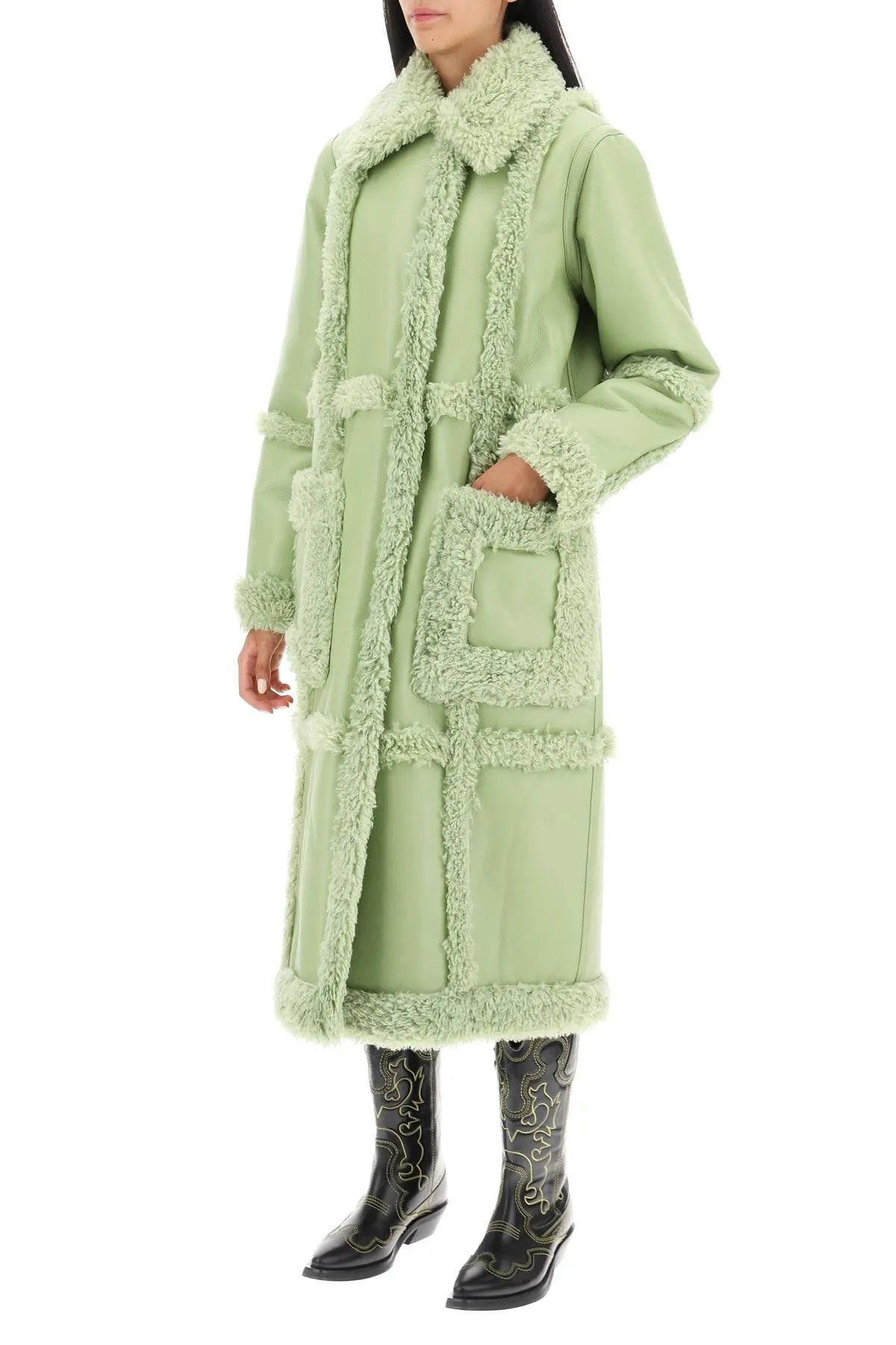 Studio Patrice Eco-Shearling Coat in Sage Green - Style 61100 9010