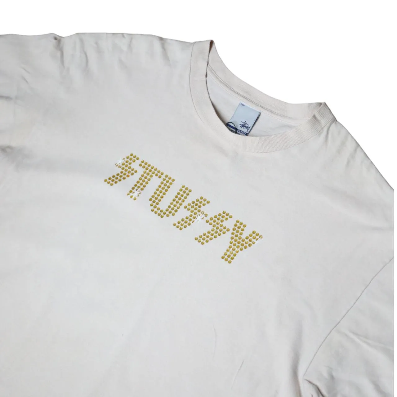 Stussy Men's White Tshirt with Gold Logo