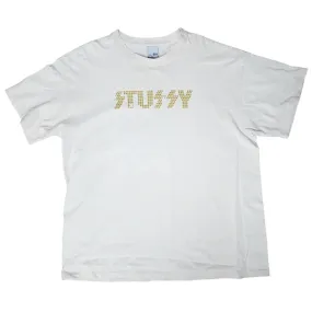 Stussy Men's White Tshirt with Gold Logo