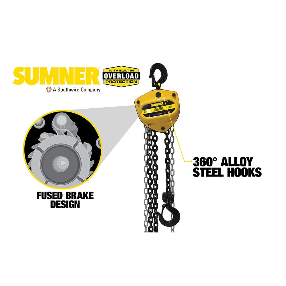 Sumner PCB150C10WO 1-1/2T Chain Hoist 10' Lift and Overload Protection
