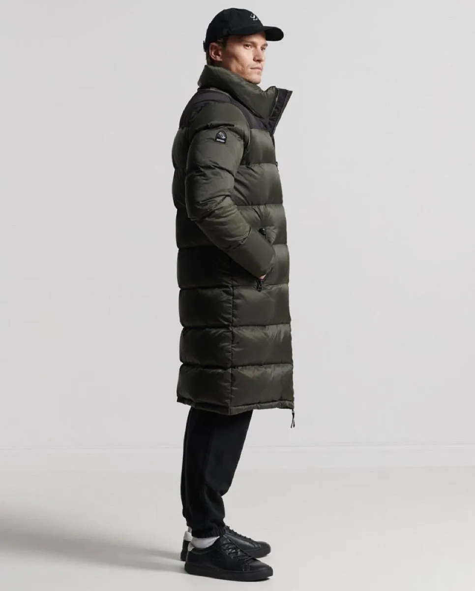 Dark Moss Superdry Longline Code Down Puffer Jacket