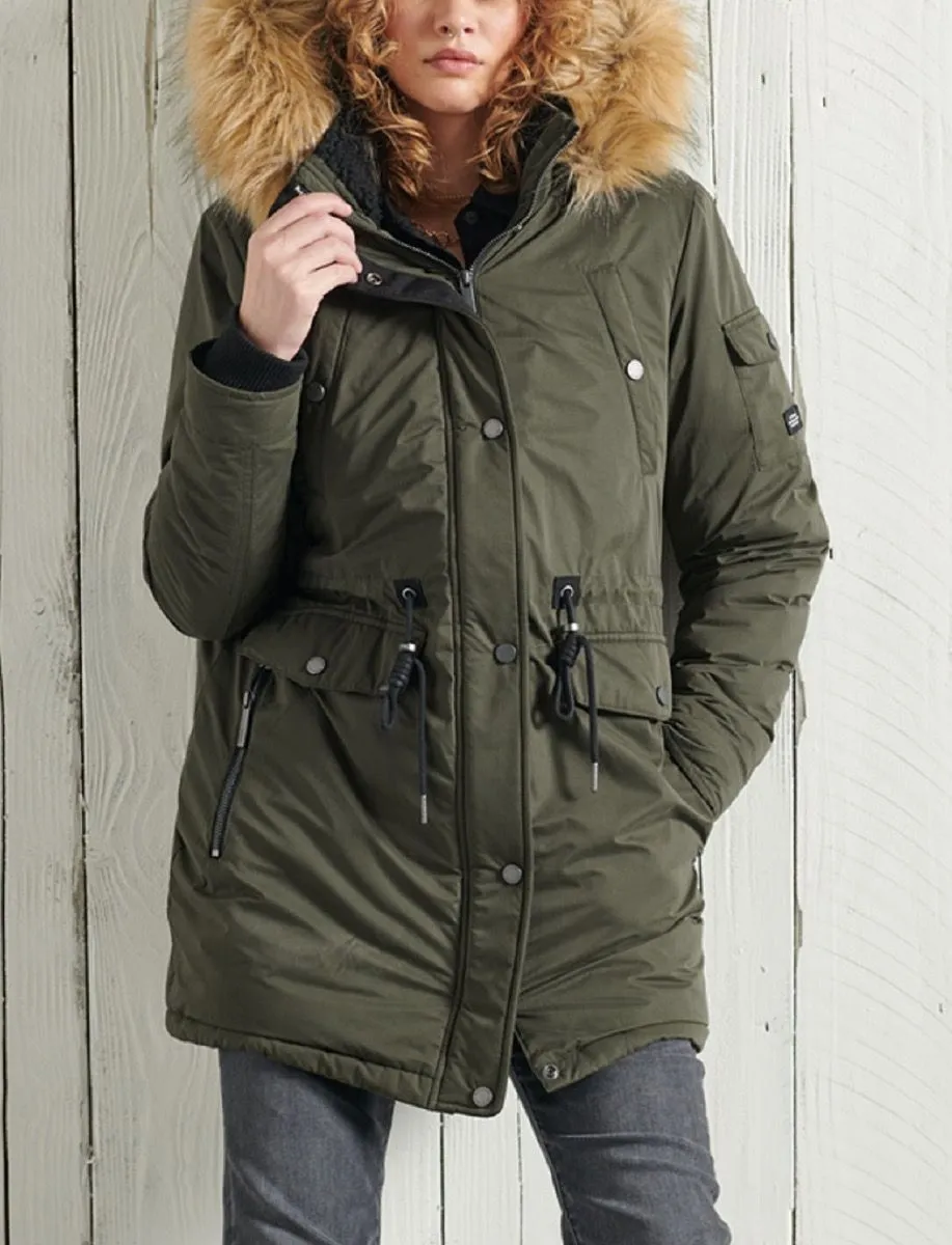 Superdry Women's Nadare Microfiber Parka Jacket Moss