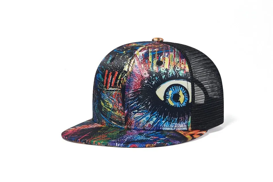 Unisex Graffiti Flat Brim Snapback Baseball Mesh Cap for Summer