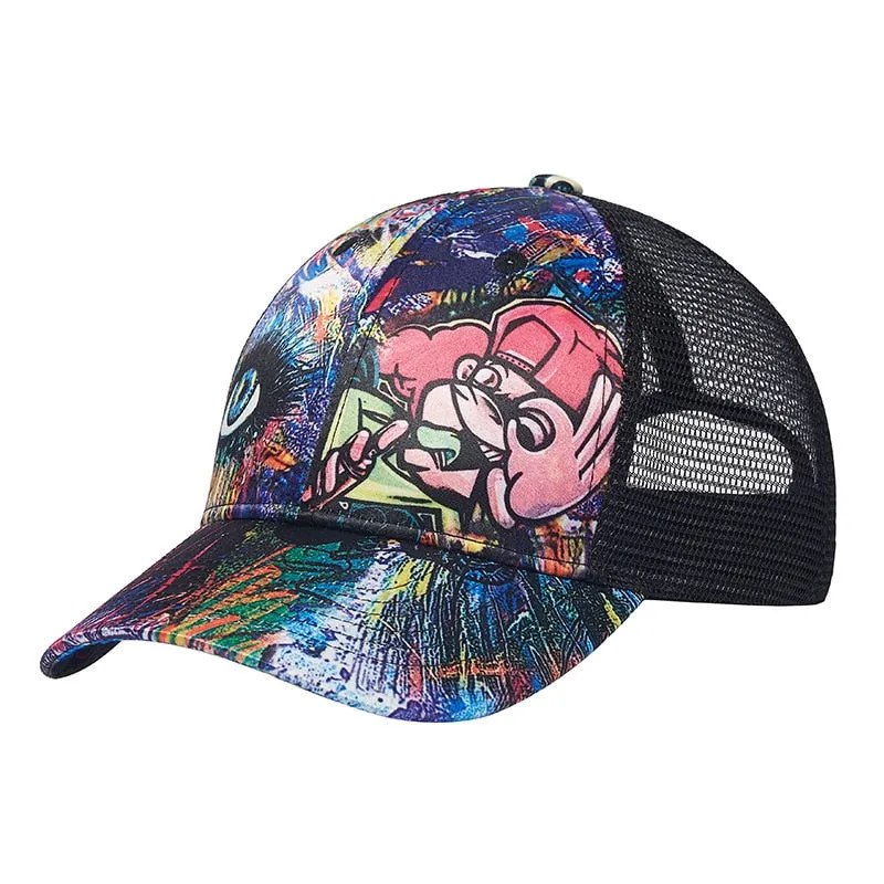 Unisex Graffiti Flat Brim Snapback Baseball Mesh Cap for Summer