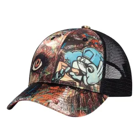 Unisex Graffiti Flat Brim Snapback Baseball Mesh Cap for Summer