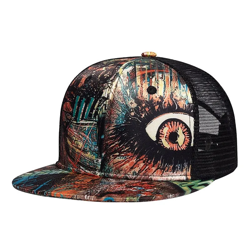 Unisex Graffiti Flat Brim Snapback Baseball Mesh Cap for Summer