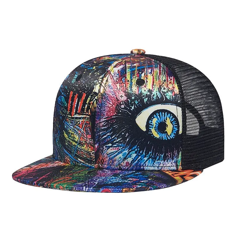 Unisex Graffiti Flat Brim Snapback Baseball Mesh Cap for Summer