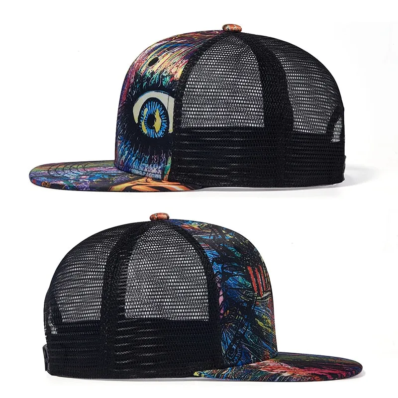 Unisex Graffiti Flat Brim Snapback Baseball Mesh Cap for Summer