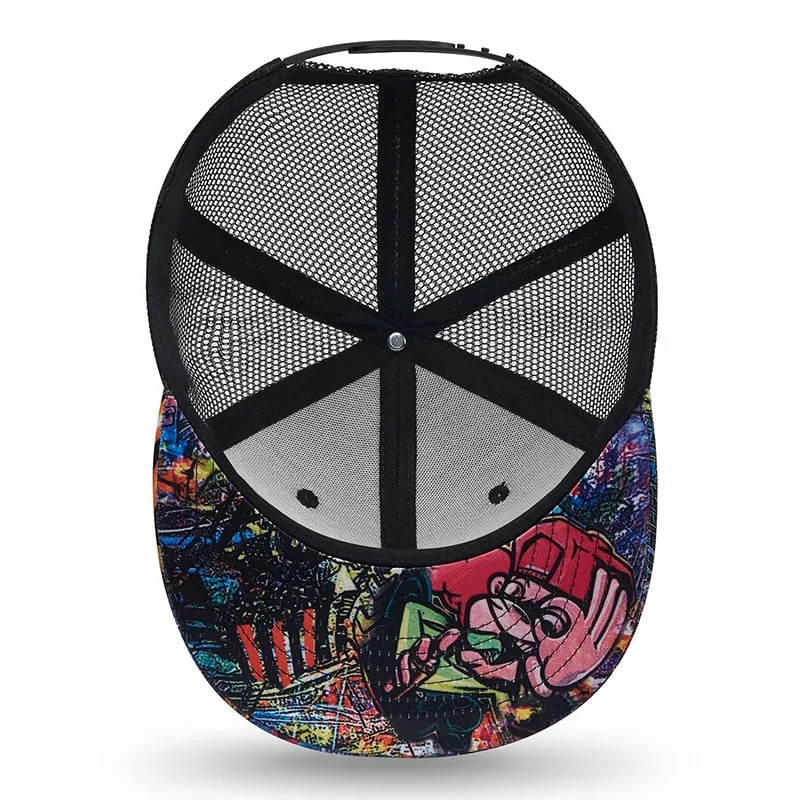 Unisex Graffiti Flat Brim Snapback Baseball Mesh Cap for Summer