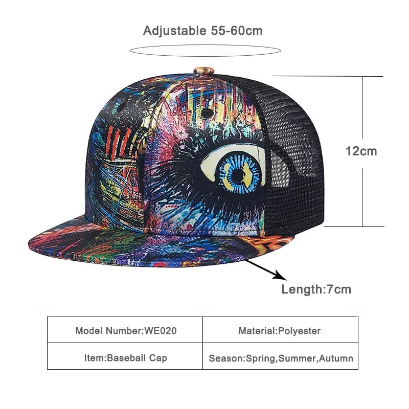 Unisex Graffiti Flat Brim Snapback Baseball Mesh Cap for Summer