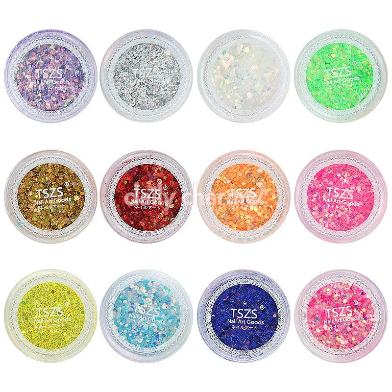 Vibrant Assorted Hex Glitter Powder Set / 12 Jars