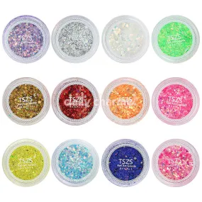 Vibrant Assorted Hex Glitter Powder Set / 12 Jars