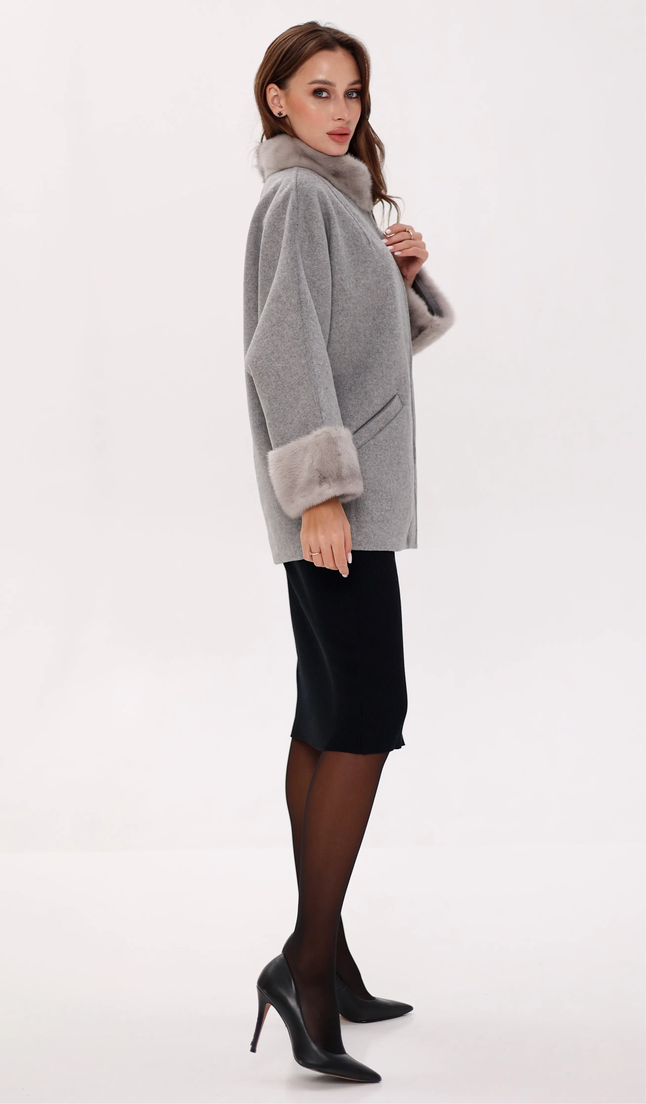 Virgin Wool Coat with Genuine Mink Fur