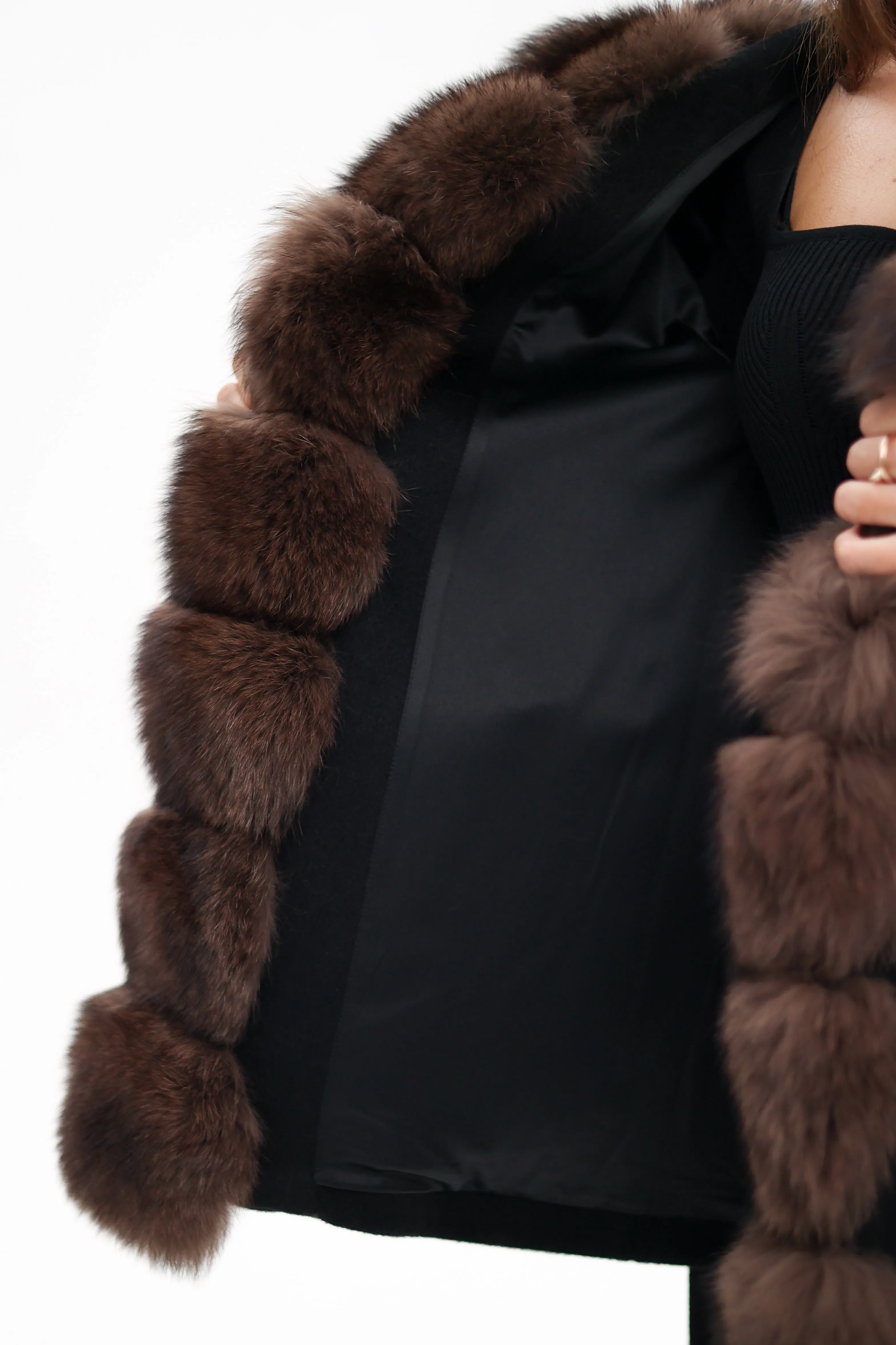 Virgin Wool Coat with Genuine Polar Fox Fur Hood