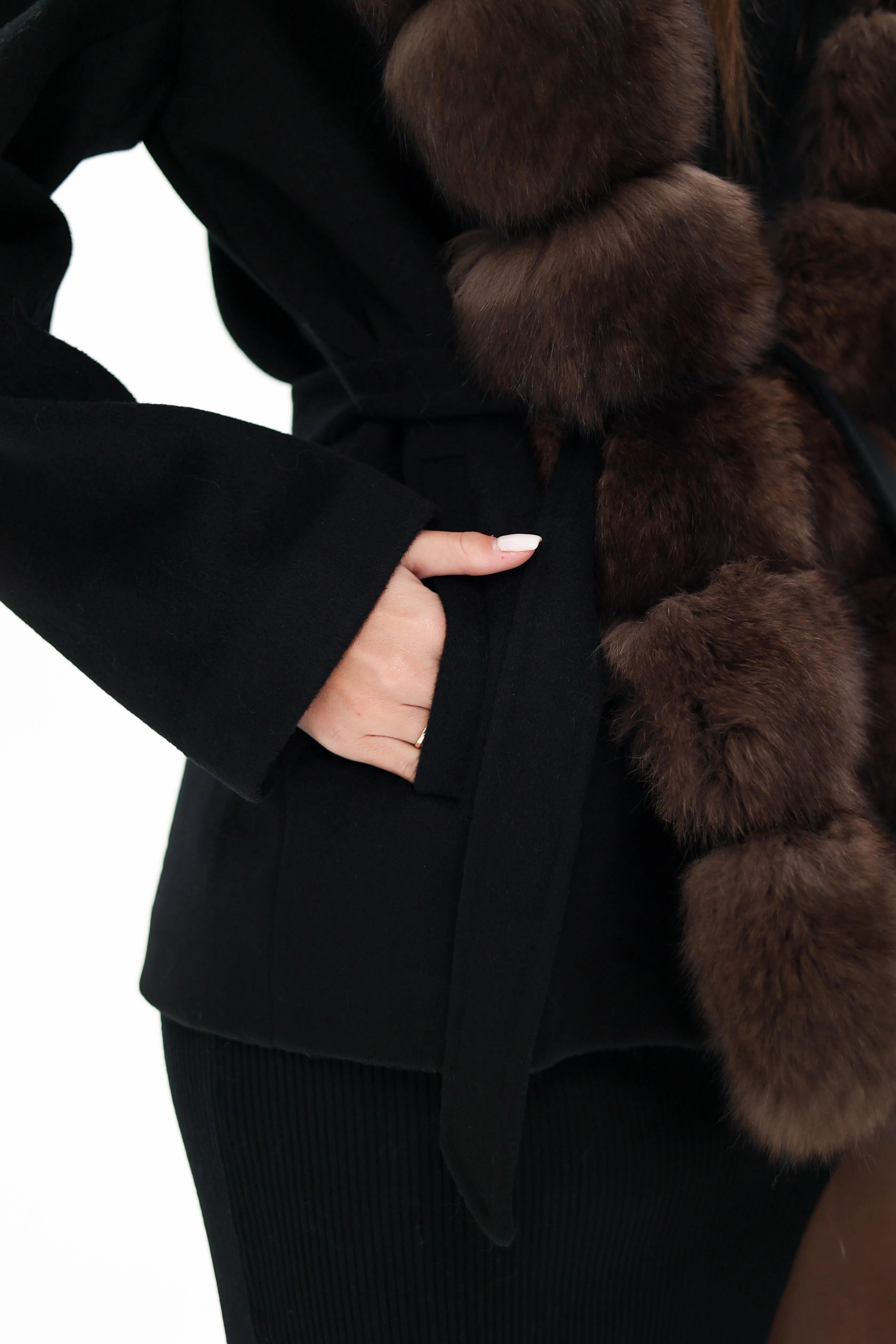 Virgin Wool Coat with Genuine Polar Fox Fur Hood