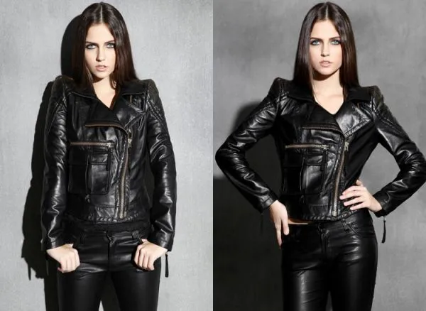 Women's Genuine Leather Perfecto Jacket with Zip Pockets