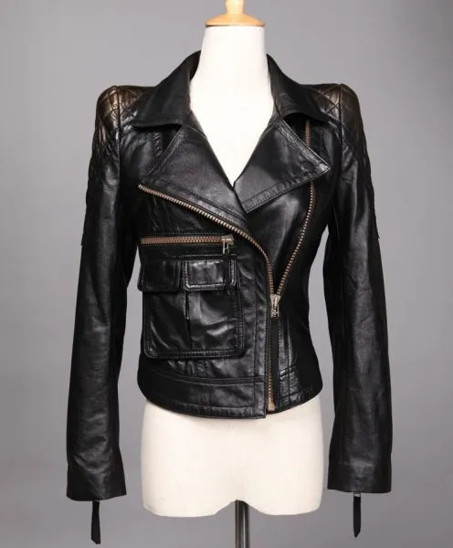 Women's Genuine Leather Perfecto Jacket with Zip Pockets