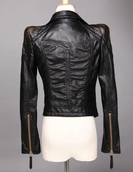 Women's Genuine Leather Perfecto Jacket with Zip Pockets