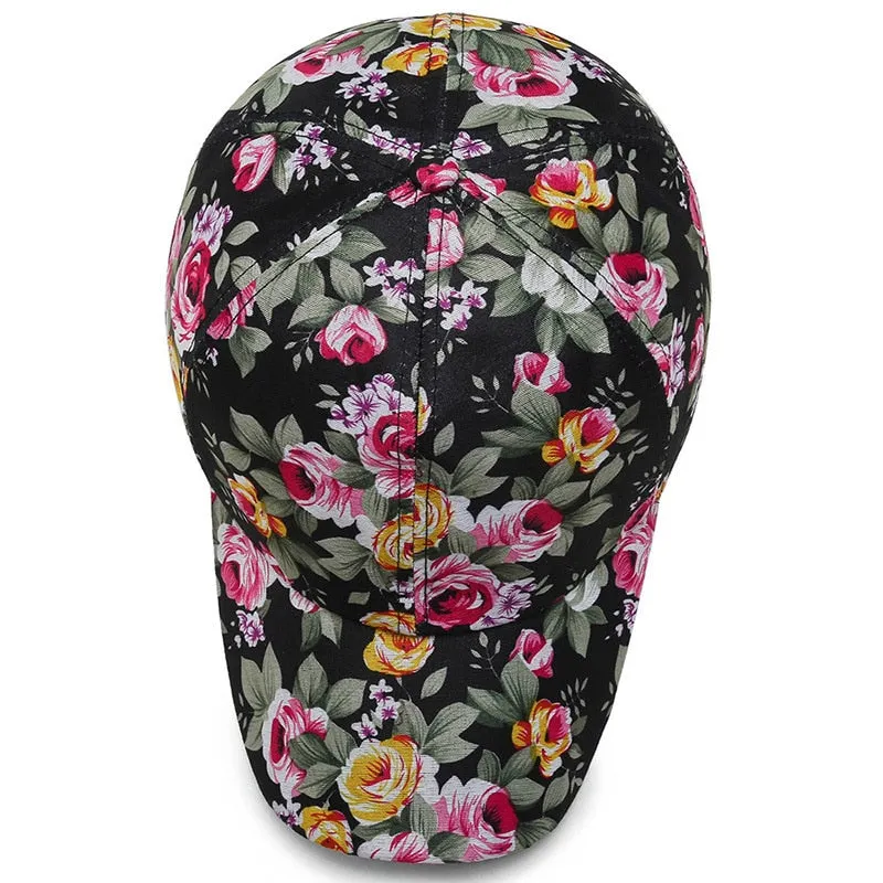 Women's Dustproof Rose Floral Print Sport Baseball Cap - Hip Hop Style