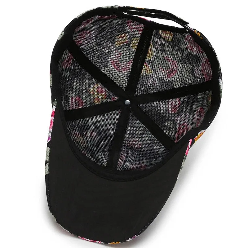 Women's Dustproof Rose Floral Print Sport Baseball Cap - Hip Hop Style