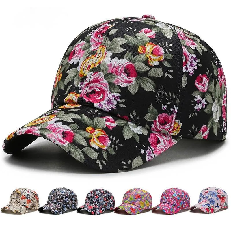 Women's Dustproof Rose Floral Print Sport Baseball Cap - Hip Hop Style