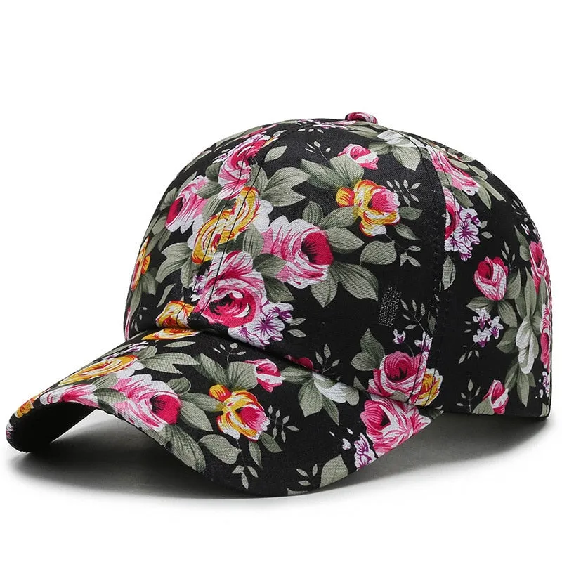 Women's Dustproof Rose Floral Print Sport Baseball Cap - Hip Hop Style