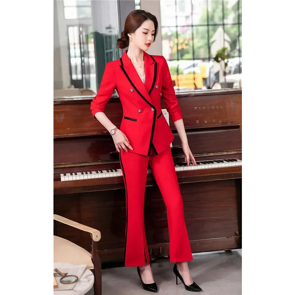 Women's Notched Collar Blazer Pencil-fit Pants Formal 2pc Work Wear Set