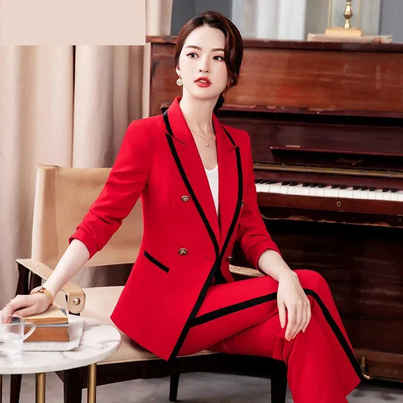 Women's Notched Collar Blazer Pencil-fit Pants Formal 2pc Work Wear Set