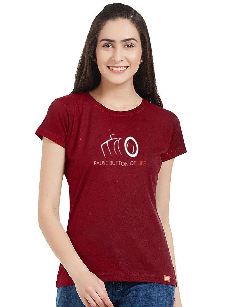 Women's T-Shirt with a Graphic Pause Button Design