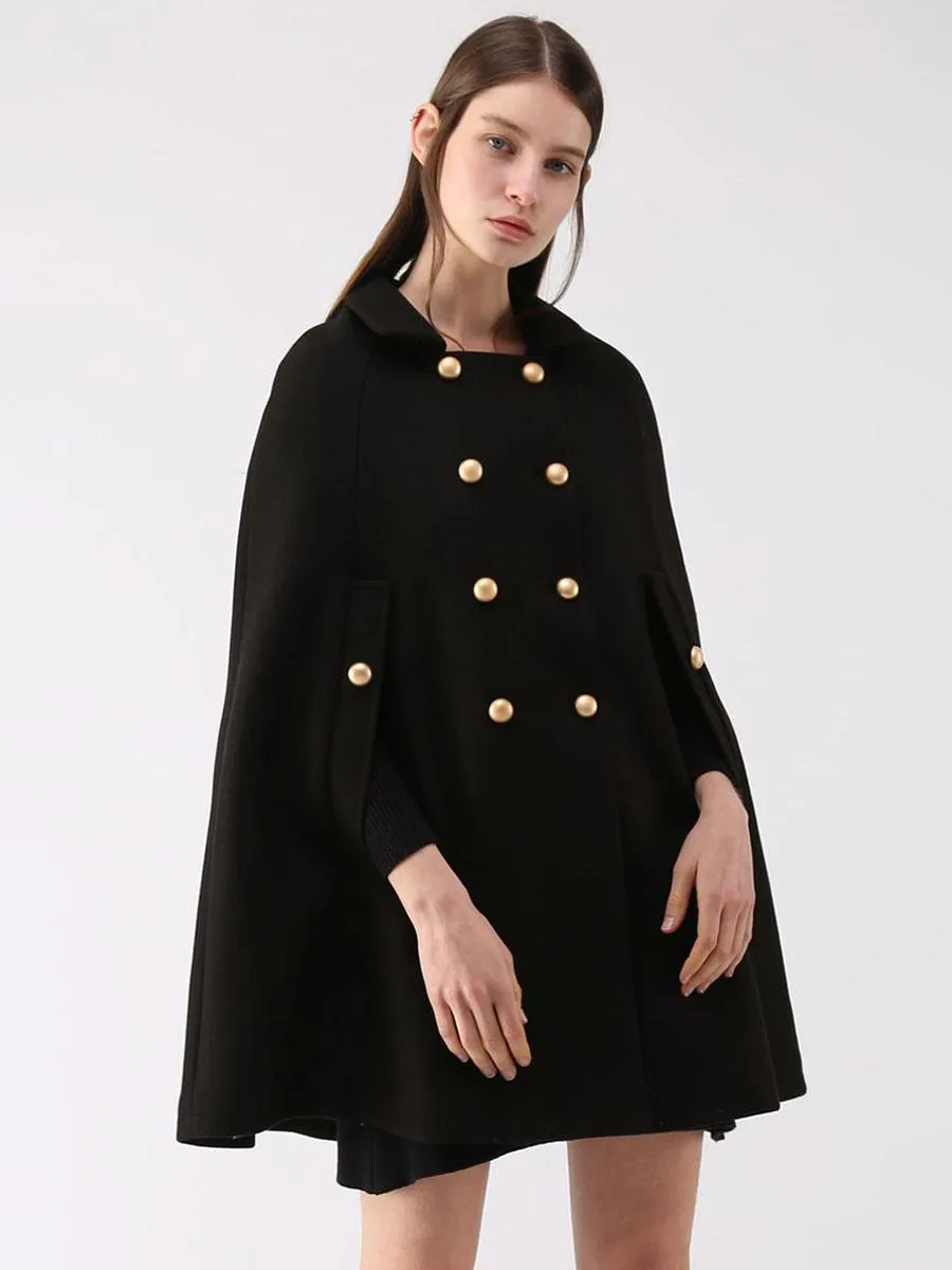 Women's Wool Poncho Coat Double Breasted Cape Winter Outerwear