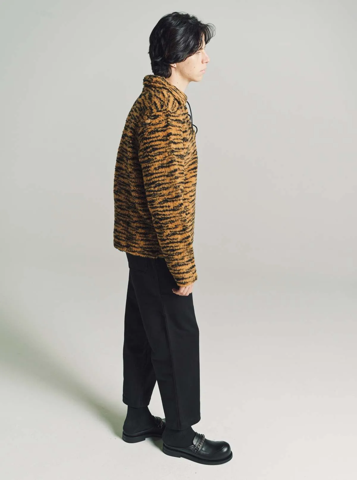 Wool Fleece Tie Up Pullover - Orange/Black