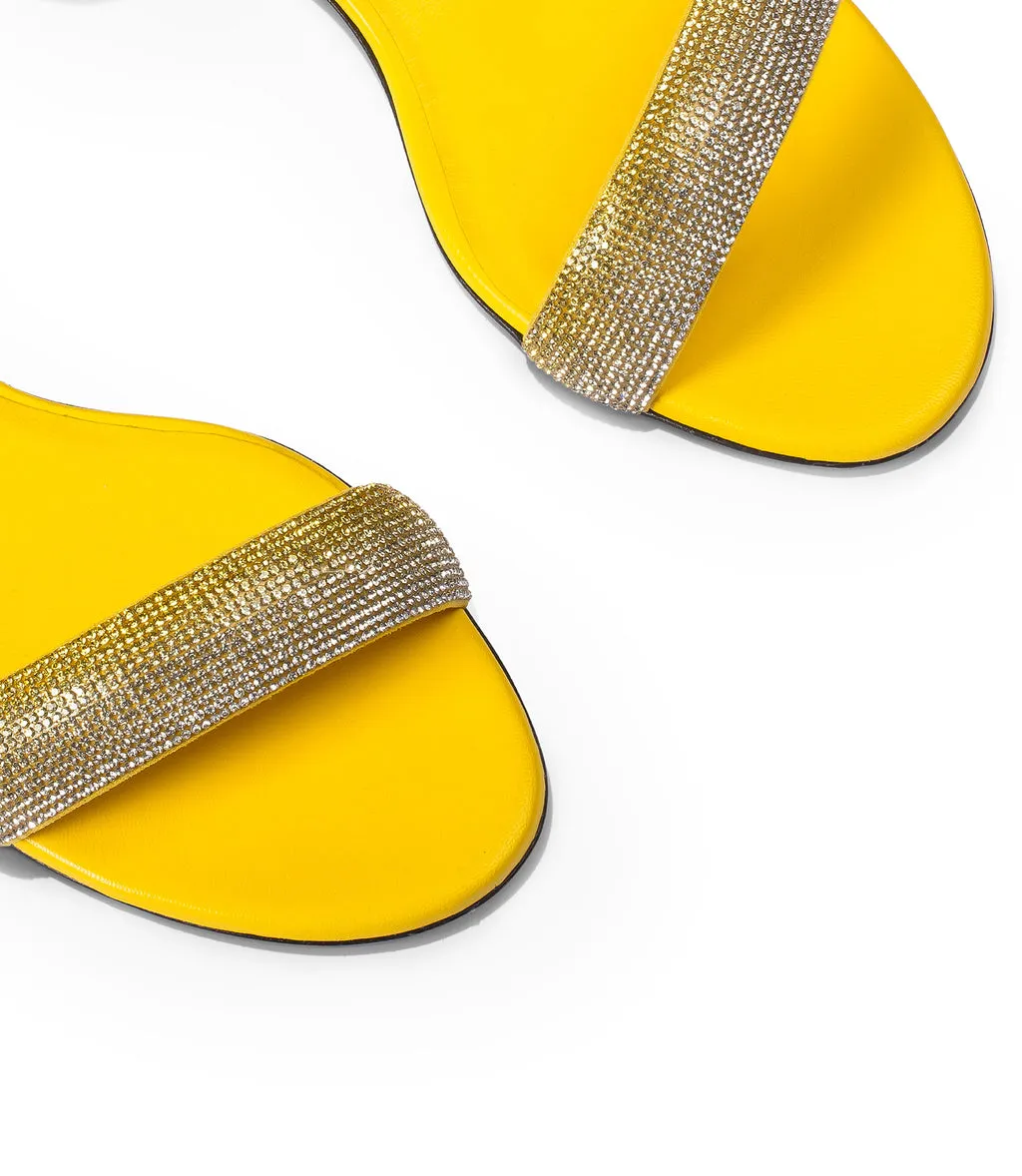 Yellow Rhinestones Nappa Leather Sandals