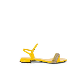 Yellow Rhinestones Nappa Leather Sandals