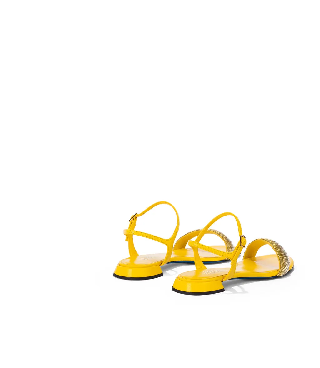 Yellow Rhinestones Nappa Leather Sandals